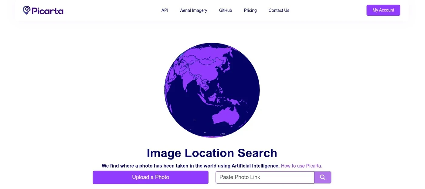 Picarta homepage with Upload a Photo button